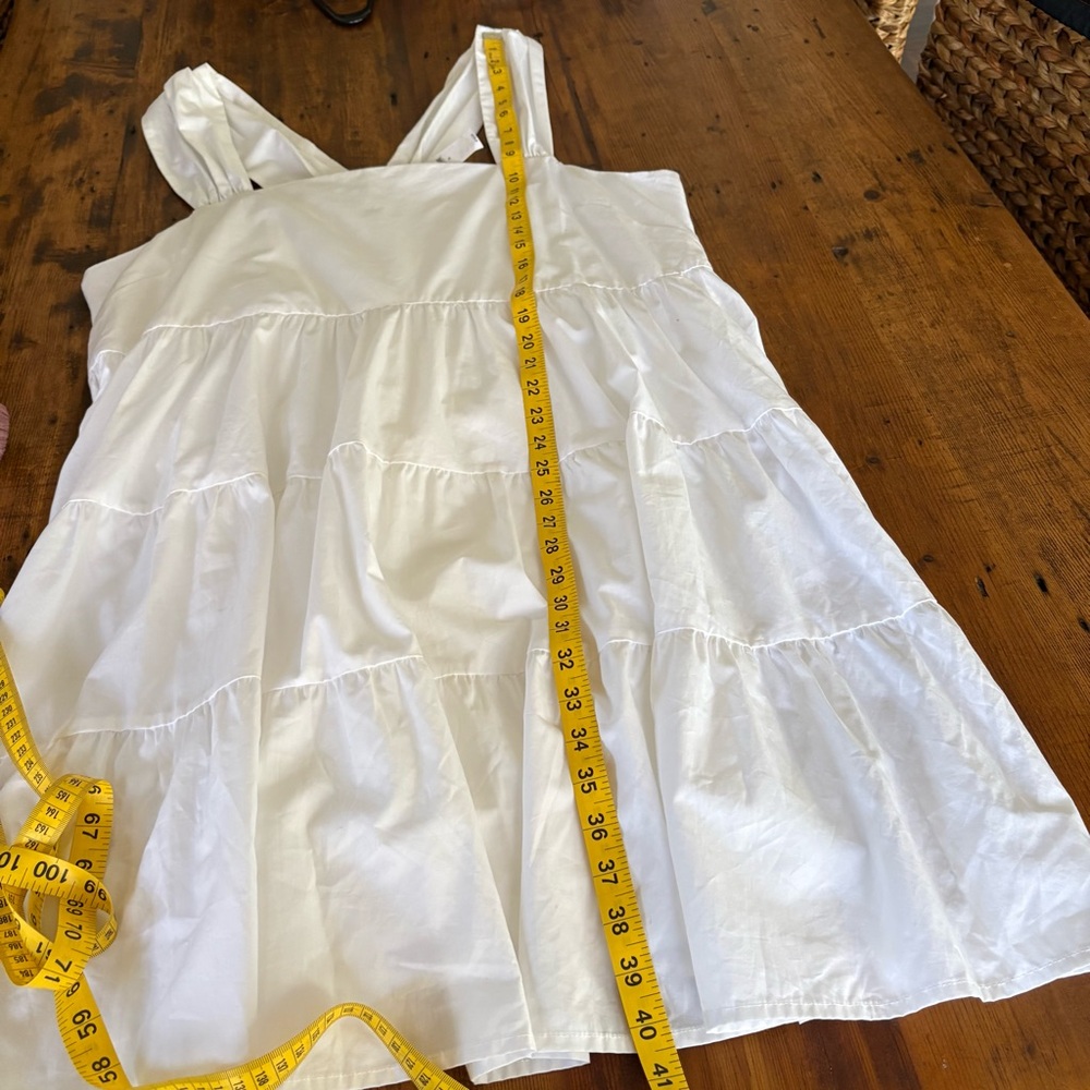 Banana Republic Square Neck White Cotton Tiered Wide Strap Mini Dress Sz XL - Picture 7 of 9